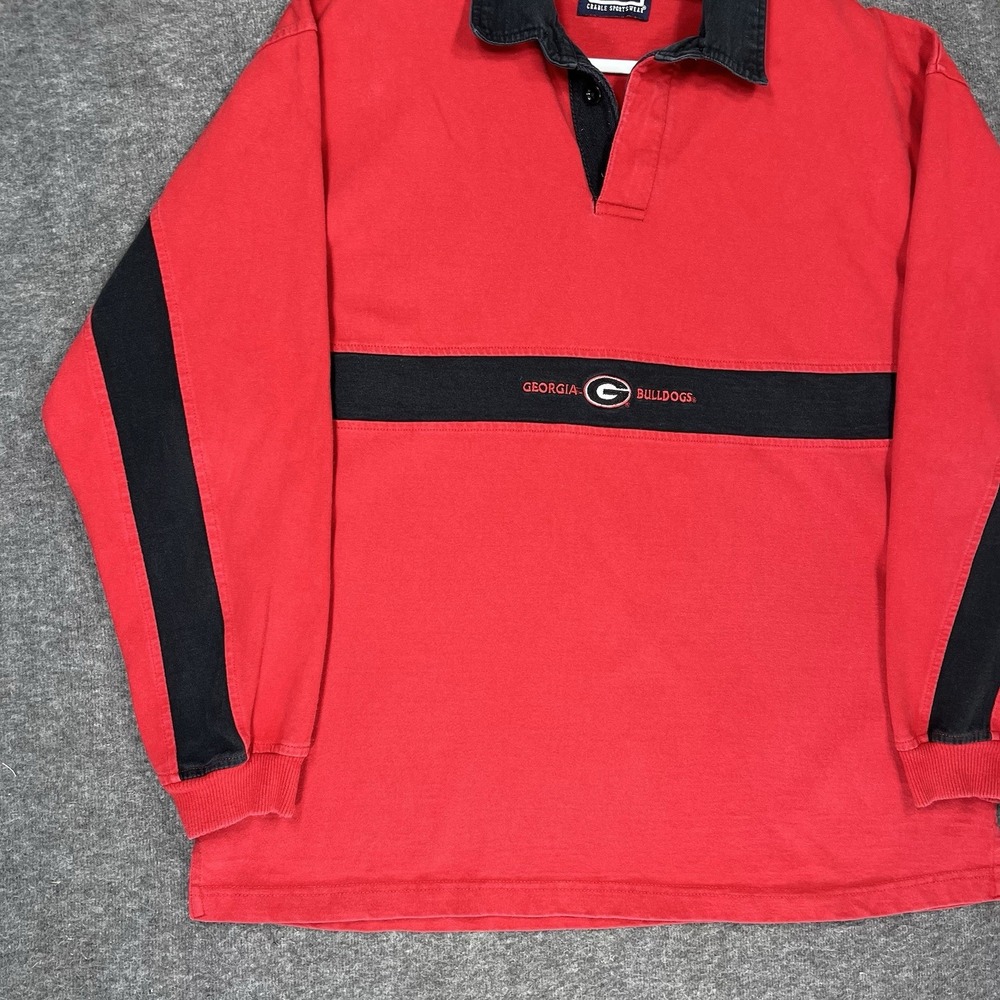 Vintage University of Georgia Bulldogs Rugby Shirt Mens L Red Black Striped SEC - Picture 4 of 14